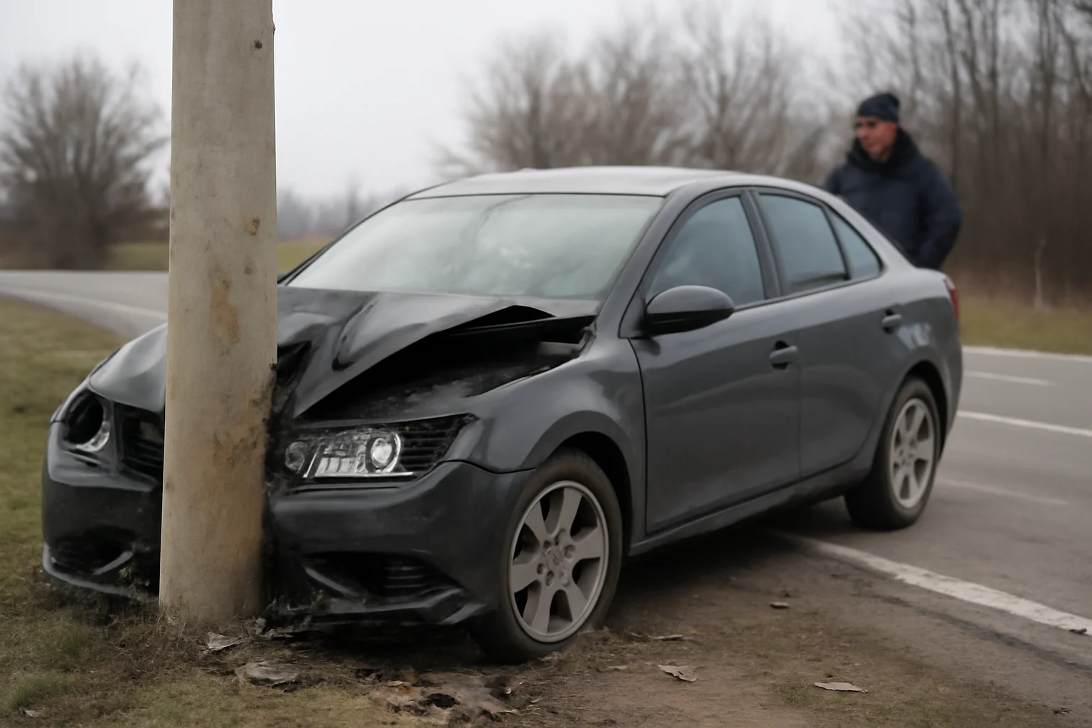 Accident rutier la Galați, lângă vamă: autoturism izbit de un stâlp pe fondul vitezei neadaptate