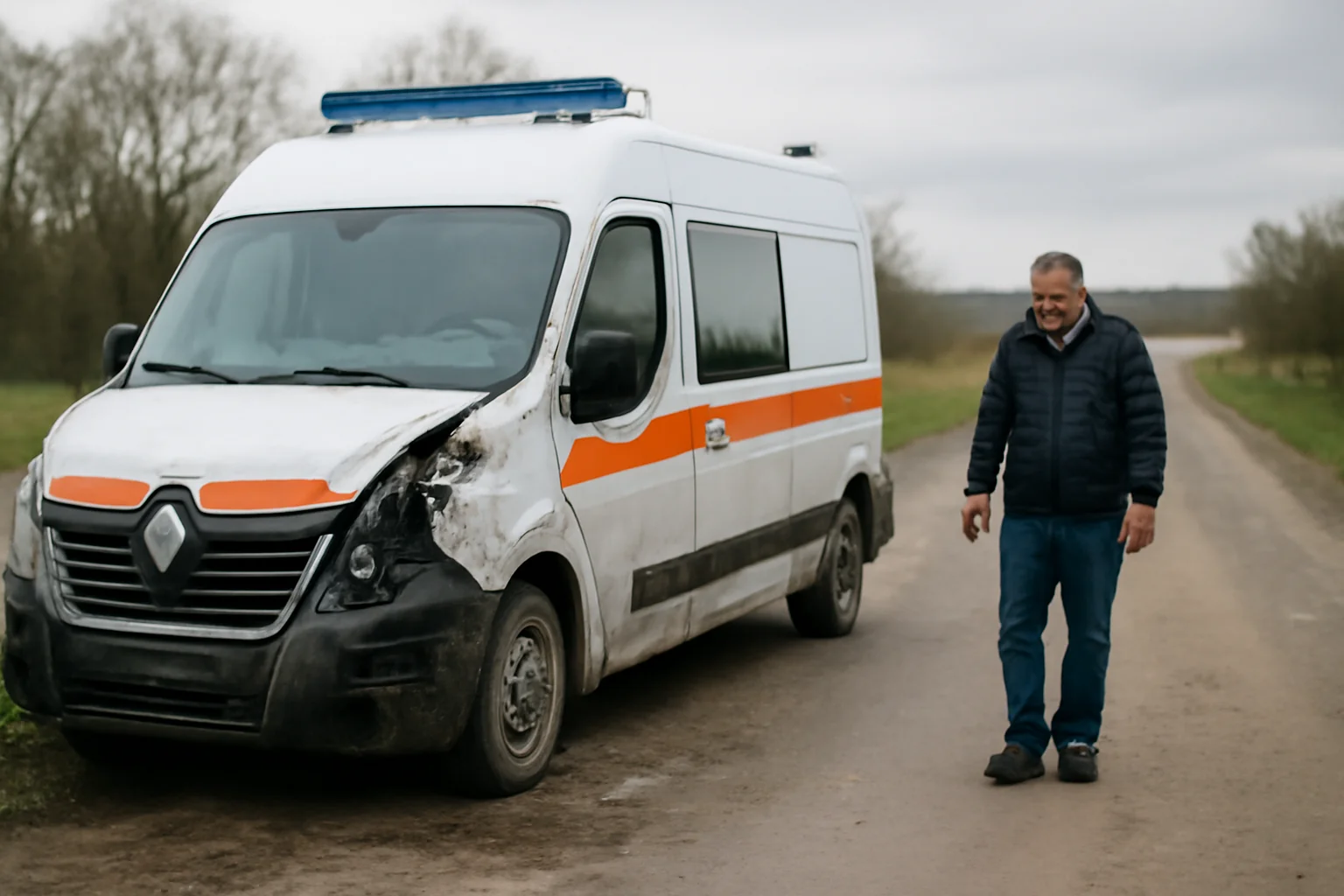 Ambulanță avariată pe un drum din comuna Munteni, intervenție medicală dusă la capăt la timp
