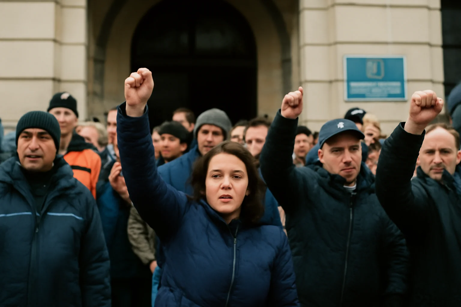 Angajați ai Liberty Galați au ieșit la protest în fața Prefecturii Galați