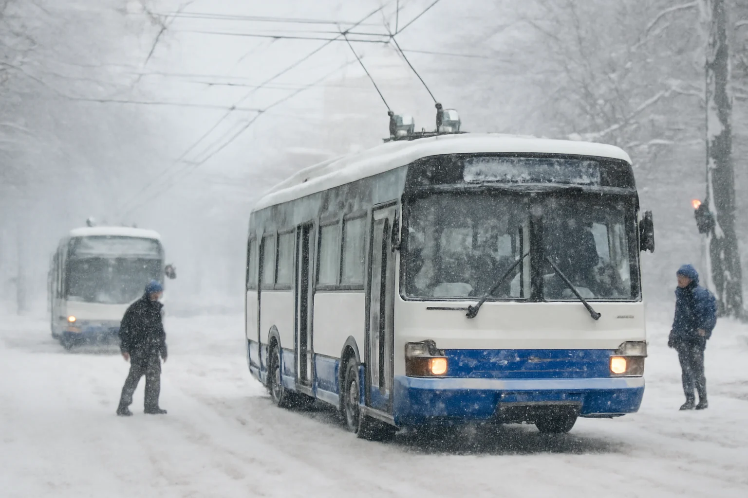 Circulația troleibuzelor din Galați, oprită din cauza zăpezii și a gheții pe carosabil