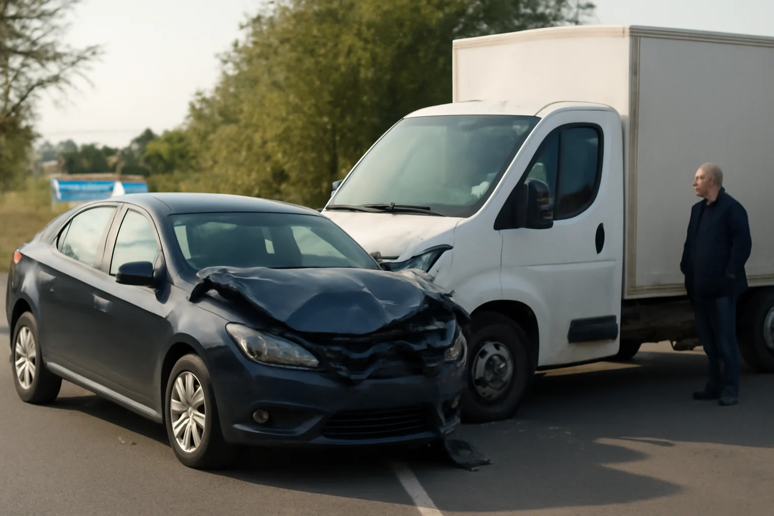 Circulație blocată pe DN 25 la Independența, județul Galați, după impact între autoturism și autoutilitară