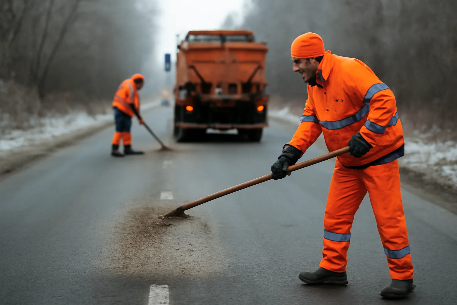 Drumarii au acționat în Galați cu material antiderapant pe drumurile județene în noaptea cu polei
