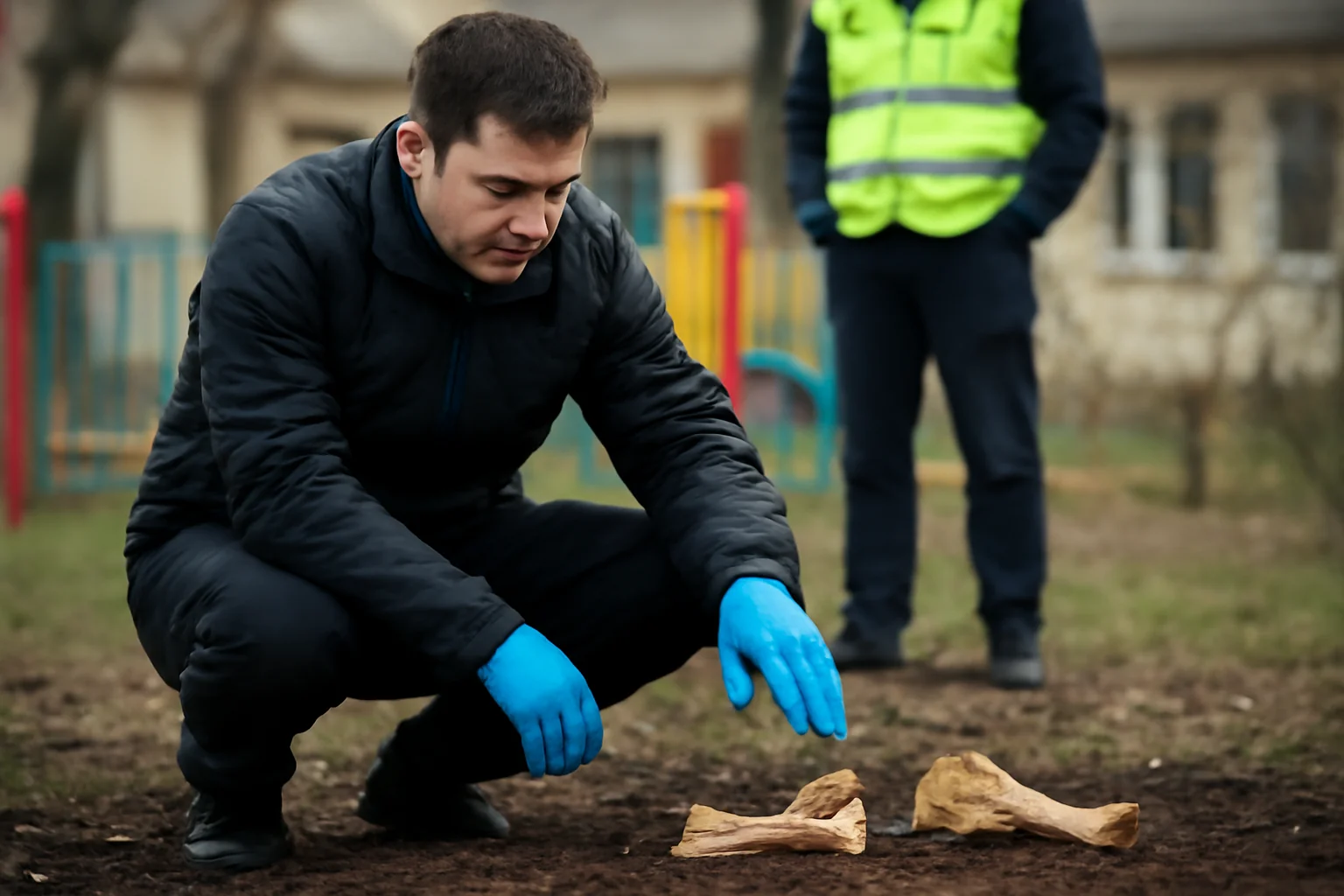 Fragmente osoase ridicate pentru expertiză în curtea unei grădinițe din județul Galați