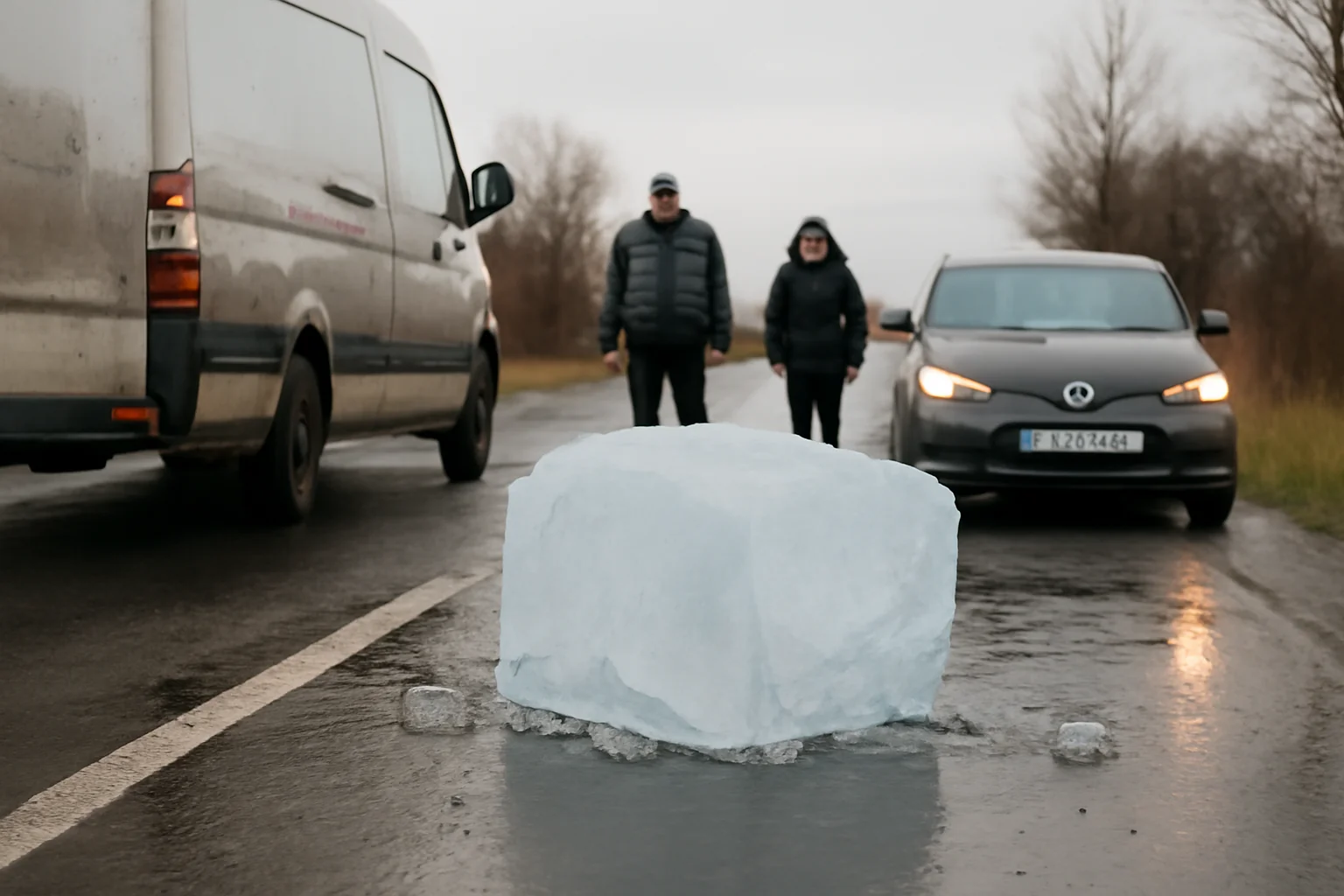 Incident rutier periculos pe DN22B la Galați, provocat de gheață desprinsă de pe o dubă