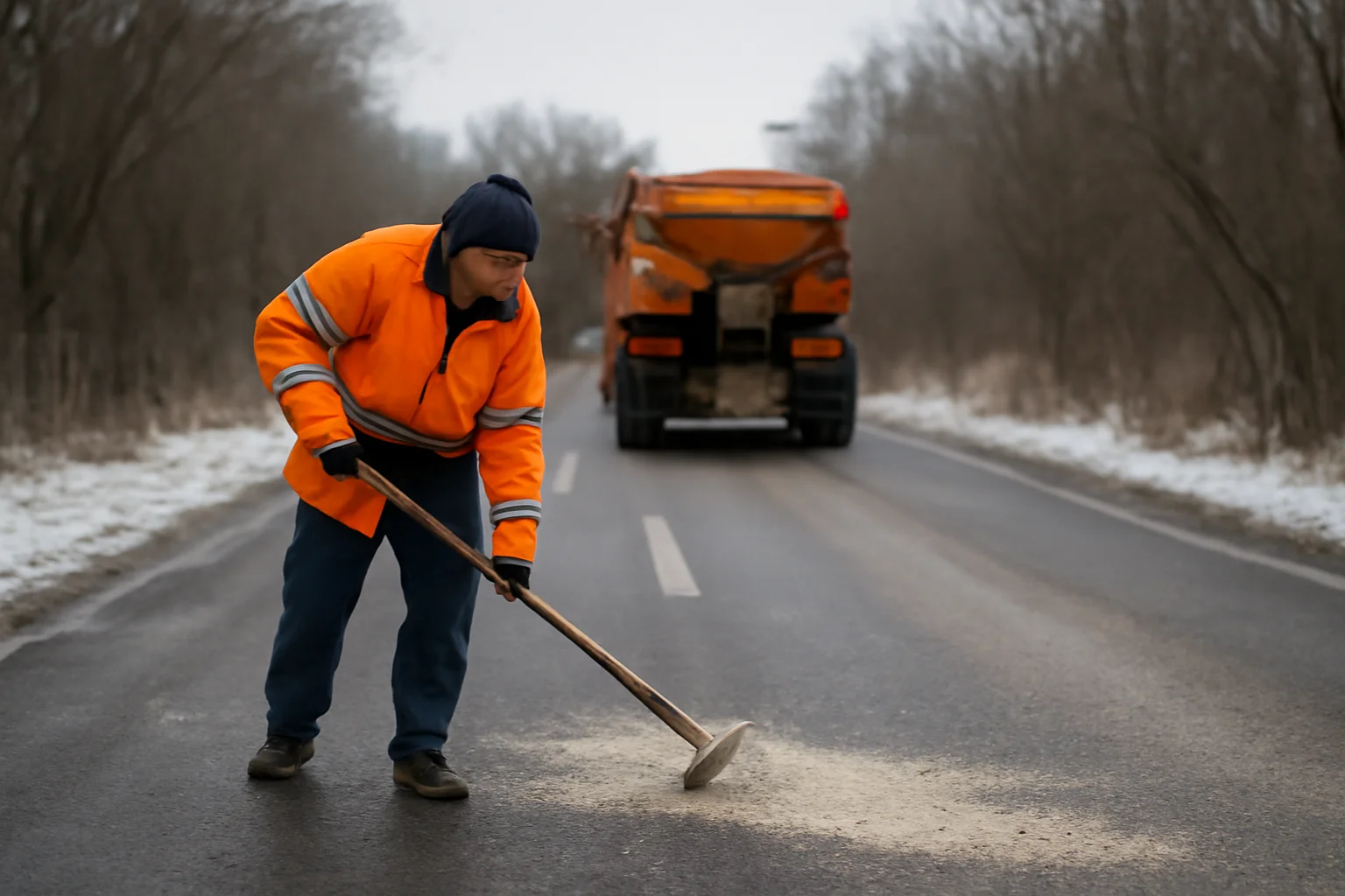 Intervenții pe drumurile județene din Galați: material antiderapant împrăștiat din cauza poleiului
