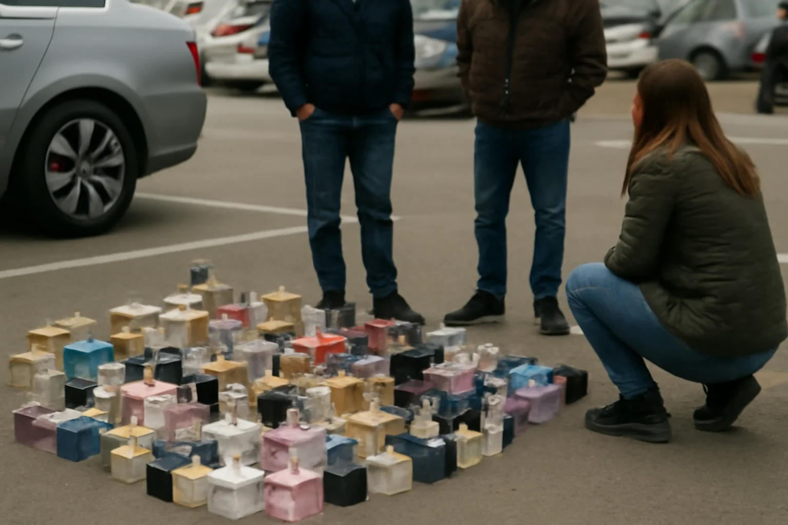 Parfumuri false găsite în parcarea unui mall din Galați