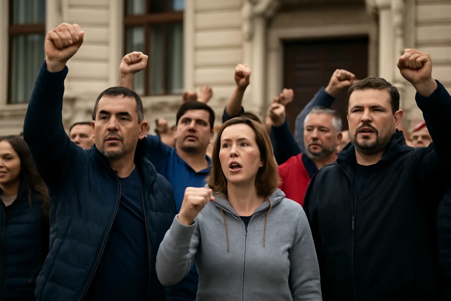 Protest al angajaților combinatului Liberty în centrul municipiului Galați