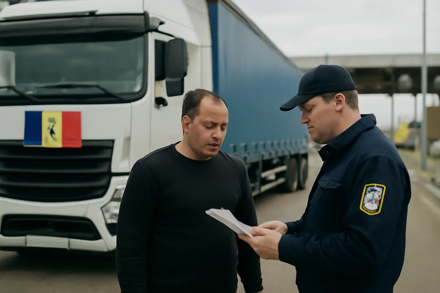Șofer din Republica Moldova, verificat la PTF Galați-Rutier: nu avea dreptul să conducă ansamblul rutier