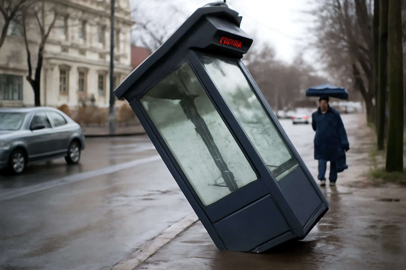 Stația de autobuz „smart” din Galați, înclinată după ploile recente