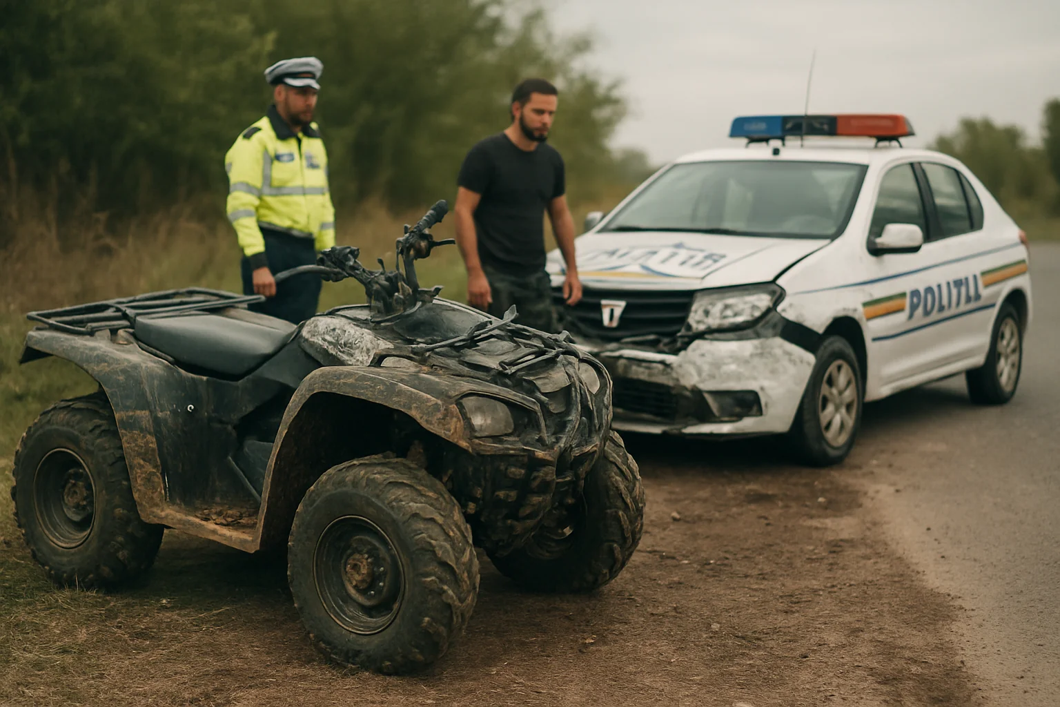 Urmărire ATV în Galați: Șofer fără permis, accident și alcool