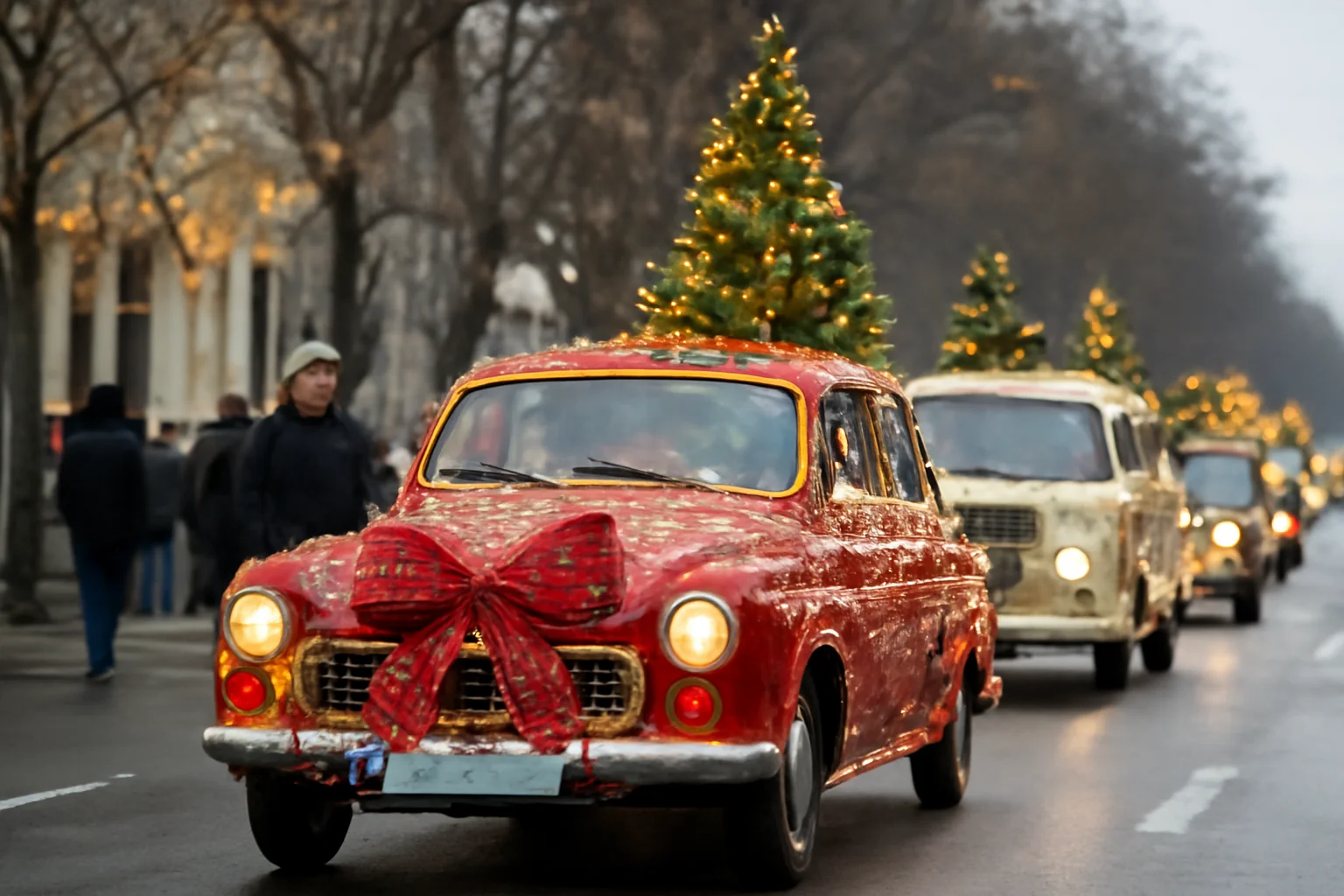 Vehicule împodobite de Crăciun au defilat pe străzile din Galați în seara de 29 decembrie